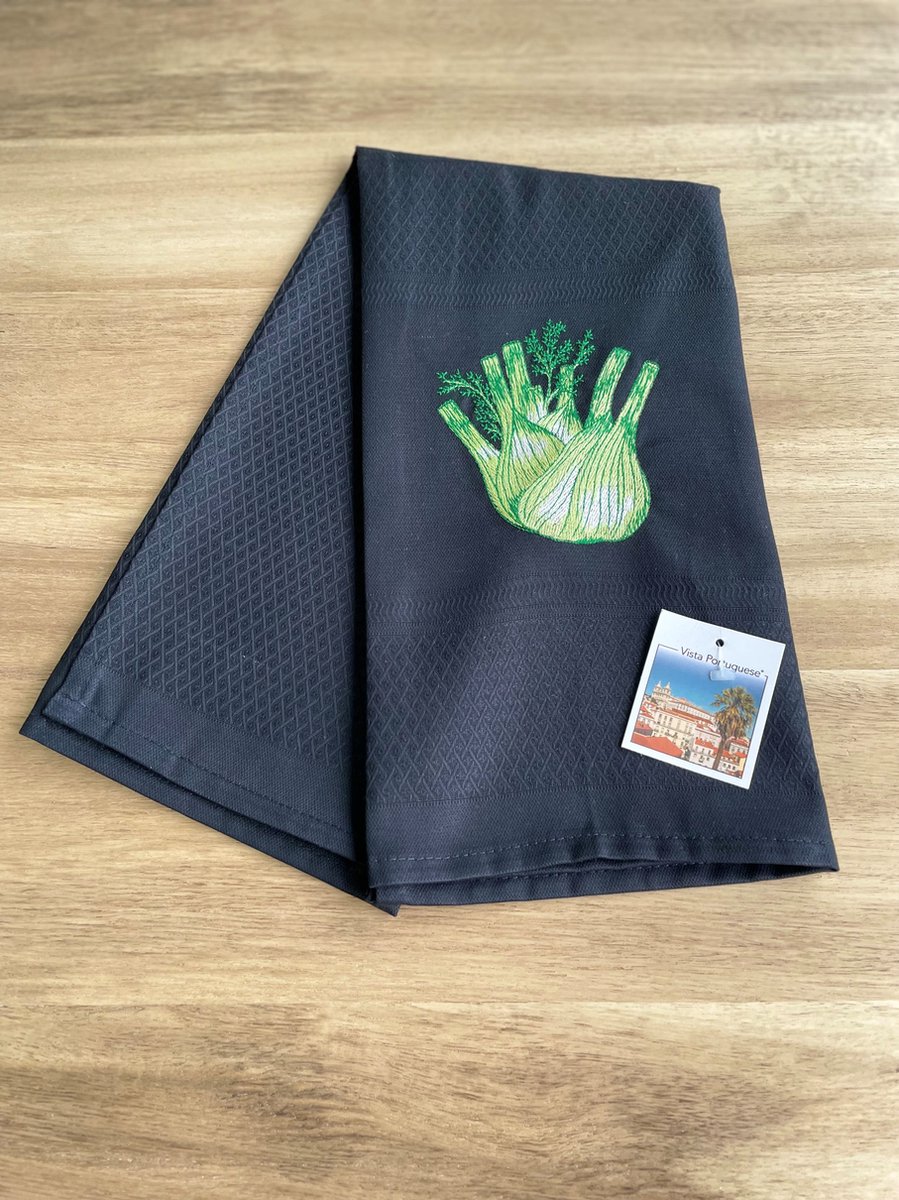 Set van 2 theedoeken - zwart - geborduurd - katoen -venkel - Portugal – theedoek - keukendoek - OP=OP