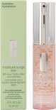 Clinique Moisture Surge oogcrème en verpakking, lichtgroen met roze en 'Clinique moisture surge eye 96-hour hydro-filler concentrate'.