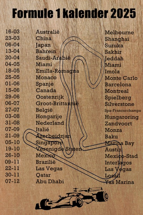 Formule 1 wandbord 26.6 x 40cm Kalender 2025 Max Verstappen FIA race F1 bol