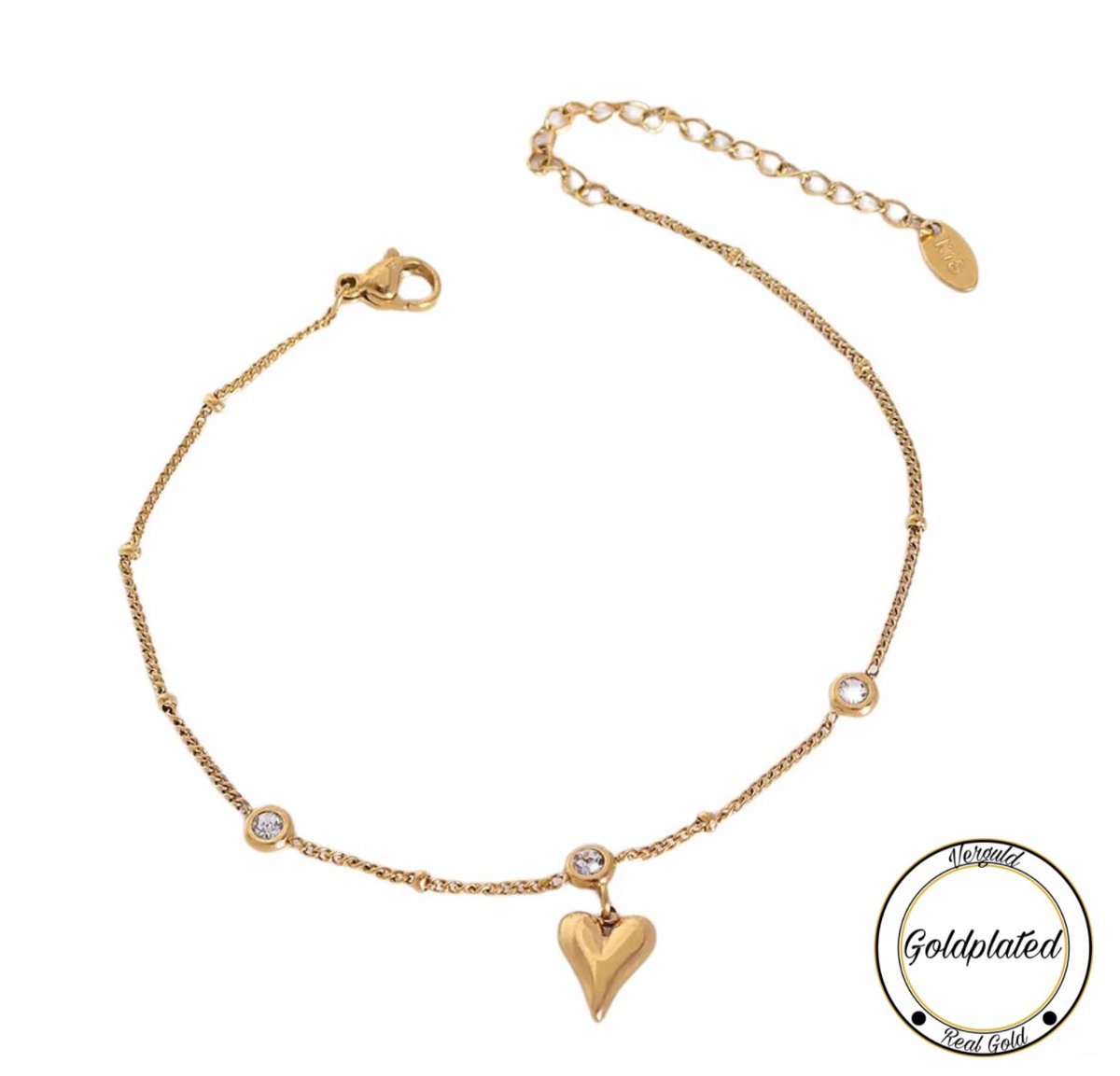Soraro Heart Zirkonia Enkel band | Goldplated | Goudkleurig | Hartje | Vrouwen Enkelband | Zirkonia | Sieraden | Mooie Cadeauverpakking | Moederdag Cadeau | Vrouwen