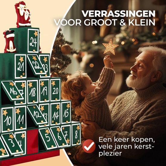 Spielwerk Adventskalender Pyramide – 24 Vakjes - 45x45x7cm - Groen