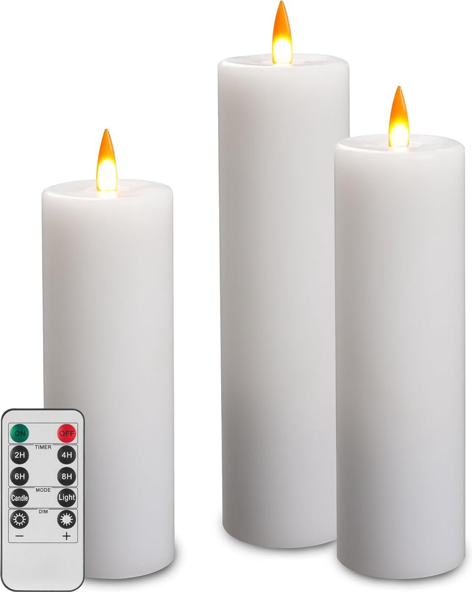 LED - kaarslicht - gesimuleerd vlamkaarslicht - op batterijen werkend kaarslicht - geen brandgevaar - paraffinemateriaal. Set van 3.