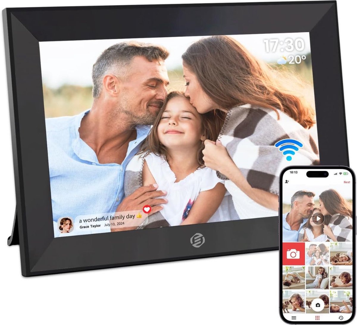 Equivera Digitale Fotolijst - Digitale Fotolijsten - Digitale Fotolijst met WiFi - Digitale Fotokader - Digitale Fotolijsten met WiFi - Fotokader - Leuk voor in huis!