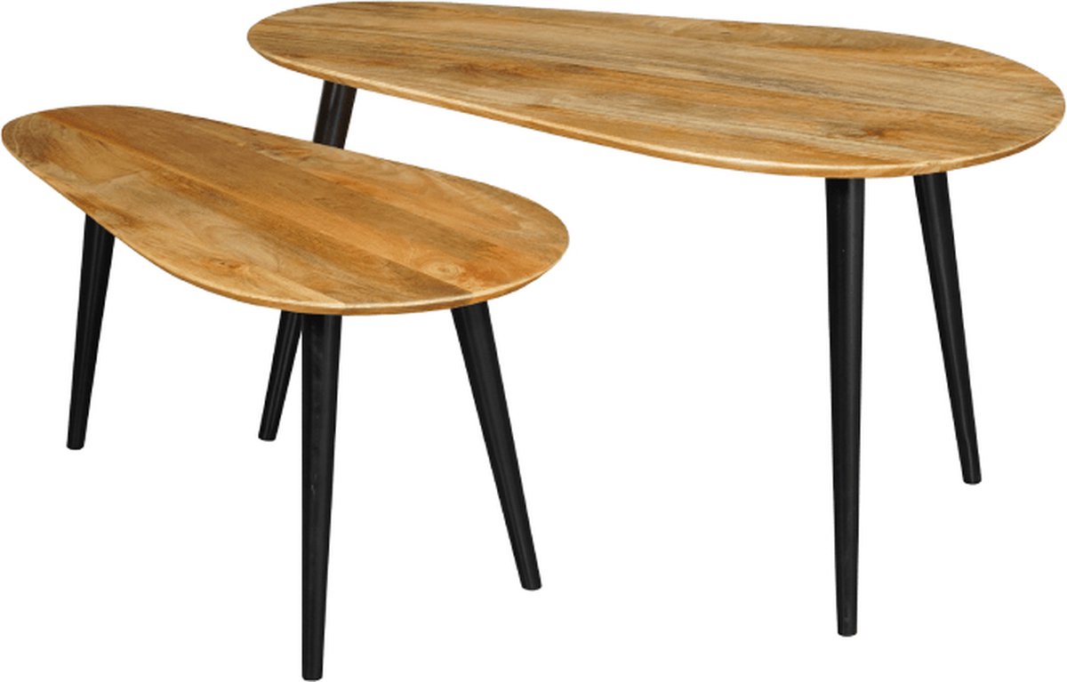 Mangohouten Salontafels Perugia Mahom - Set van 2 Industrieel - Kleine tafel van Mangohout & Metaal - Industriële Huiskamertafel