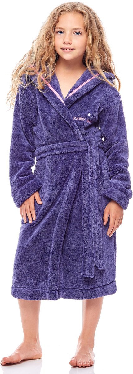L&L Kinderen Badjas met Capuchon - Wasmachine bestendig - Polyester - LL-Ila - Violett (FM-001) - 110-116