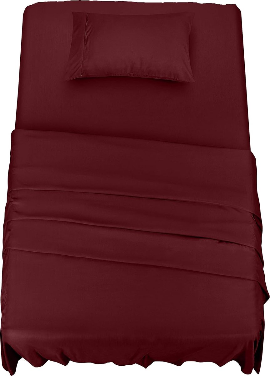 3-Delig Beddelakenset (Voor Beddenmaat 90x190 cm, Bourgondië) - Polyester Microvezel Stof - 1 Hoeslaken & Vlakke laken met 1 Kussensloop 50x75 cm
