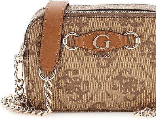 Guess IZZY CAMERA BAG - Borsa a tracolla - latte logo/brown/marrone