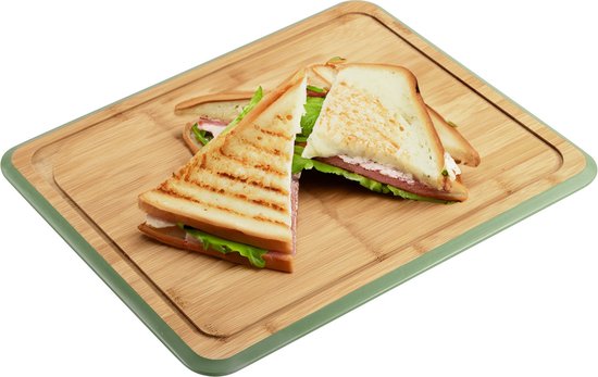 Planche à découper pour préparation culinaire Kesper Cuisine - 40 x 30 cm - bois de bambou - bord vert - version luxe - grand format