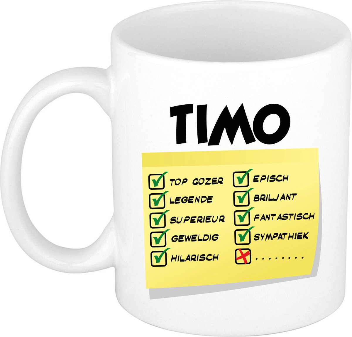 Bellatio Decorations Naam mok Timo - wit - top gozer - keramiek - 300 ml - cadeau collega beker