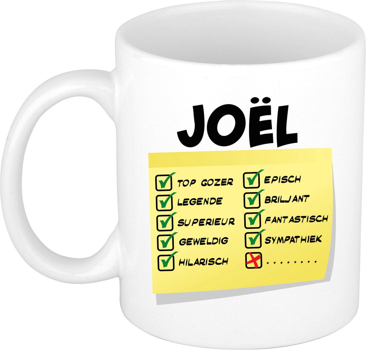 Bellatio Decorations Naam mok Joël - wit - top gozer - keramiek - 300 ml - cadeau collega beker
