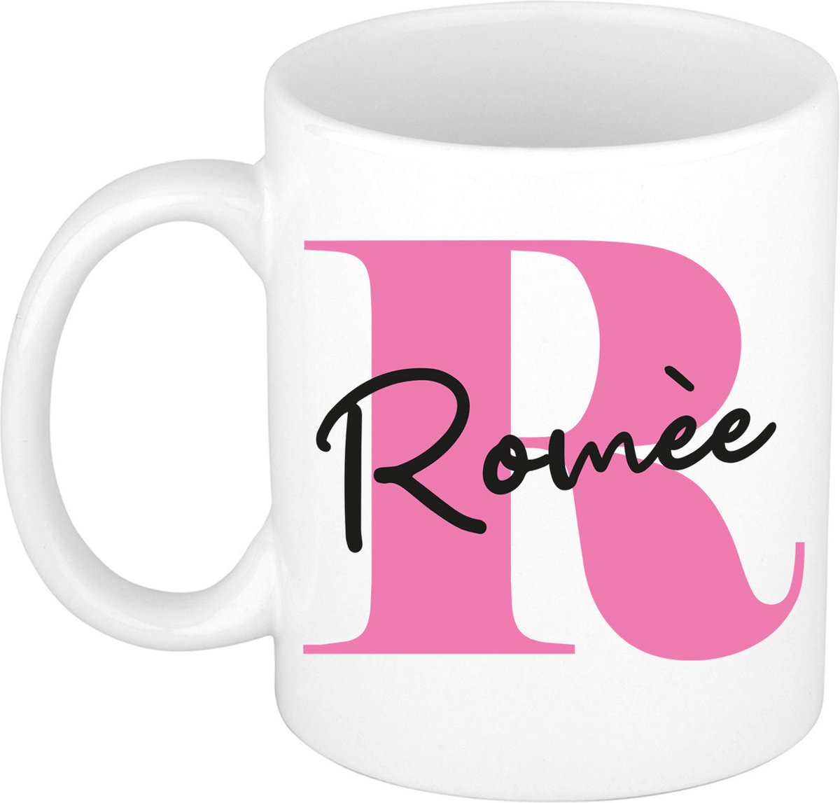 Bellatio Decorations Naam mok Romee - roze - wit - keramiek - 300 ml - cadeau beker
