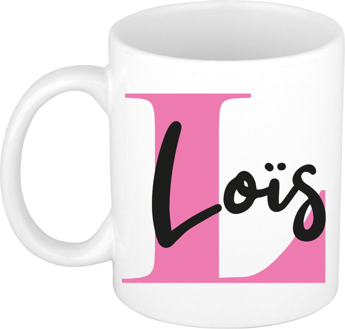 Bellatio Decorations Naam mok Lois - roze - wit - keramiek - 300 ml - cadeau beker