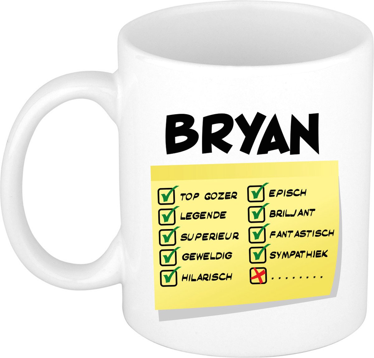 Bellatio Decorations Naam mok Bryan - wit - top gozer - keramiek - 300 ml - cadeau collega beker