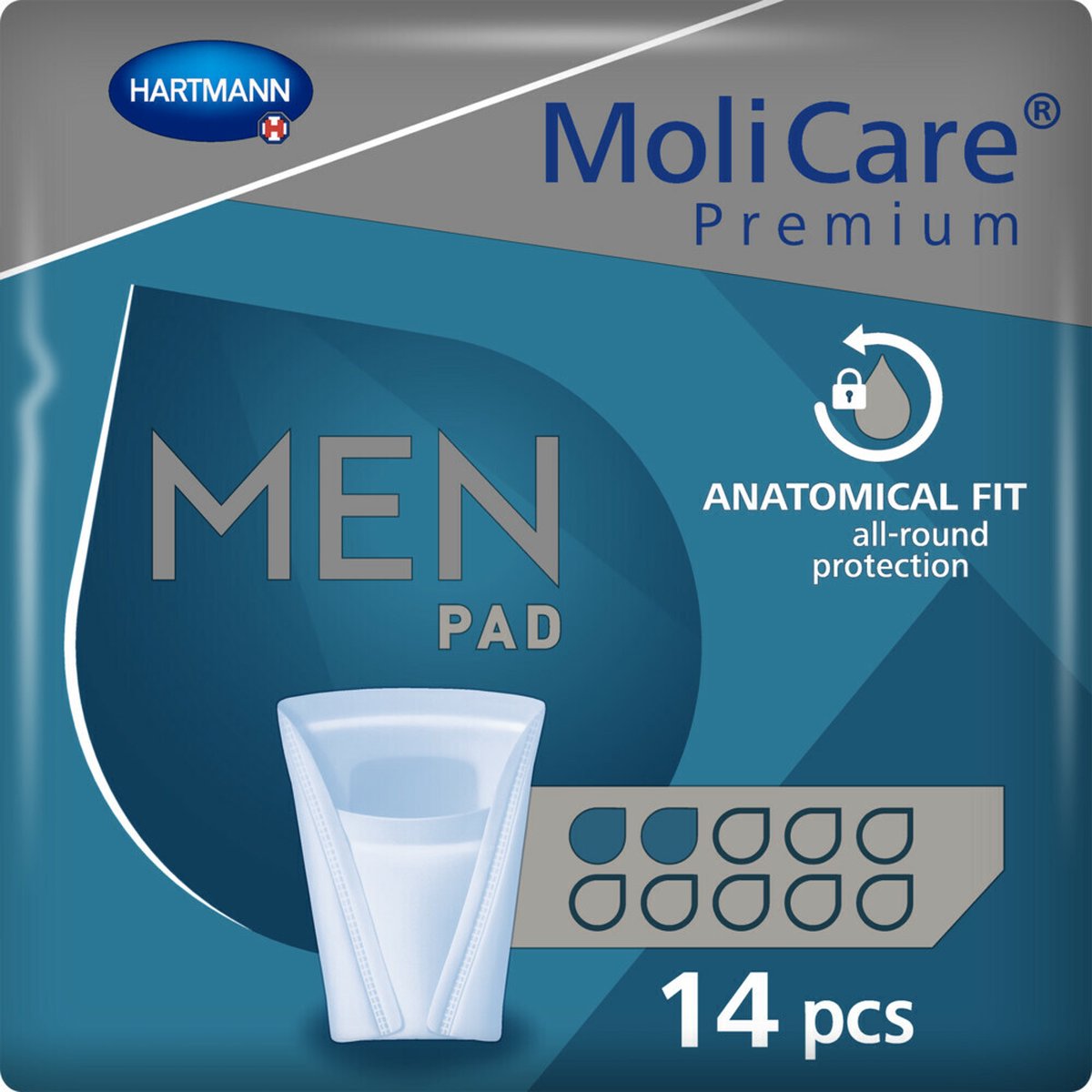Molicare Premium Men Pad 2 Druppels 330 ml Absorptie - 14 stuks