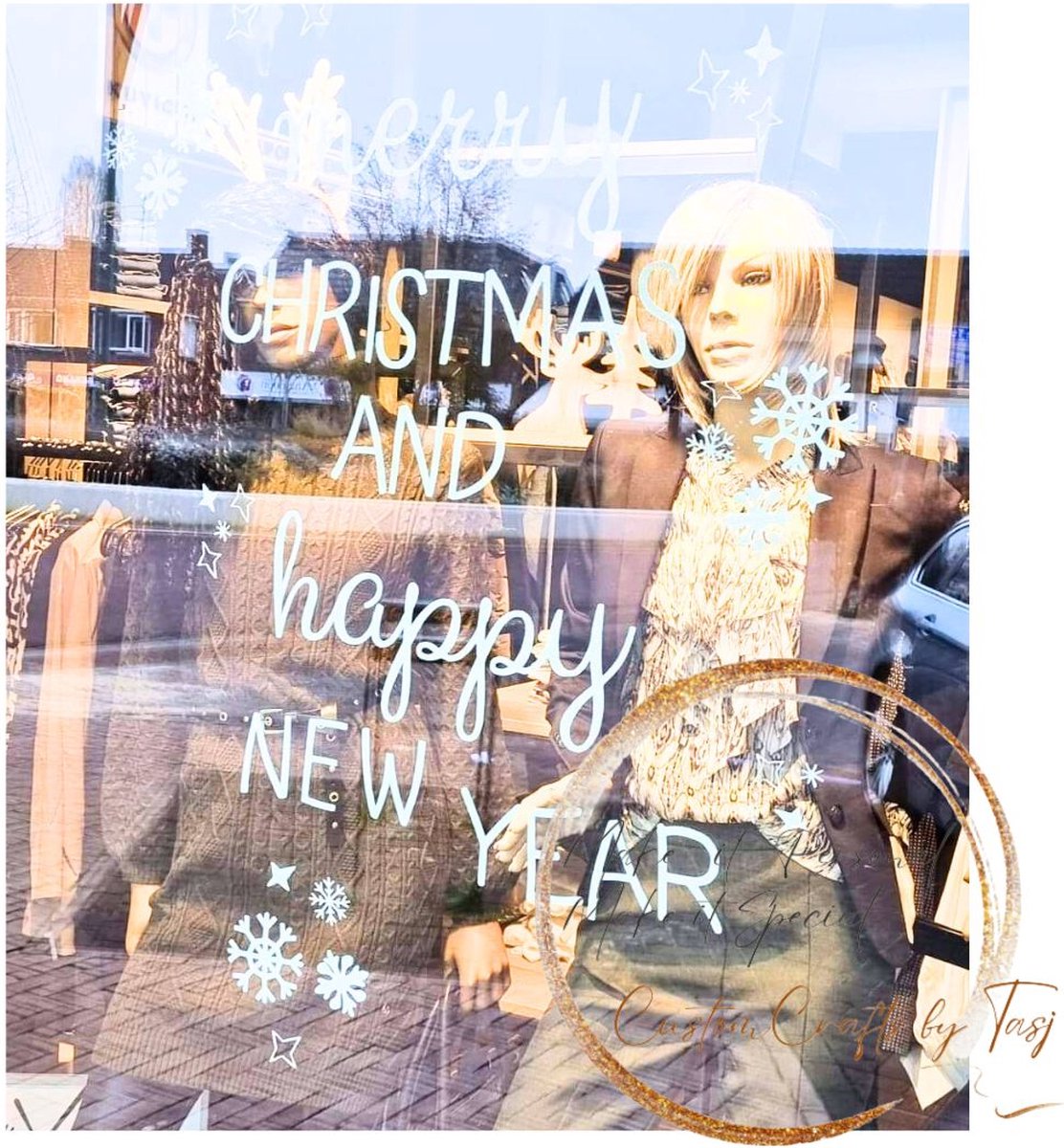 Herbruikbare Raamstickers - Merry Christmas and Happy New Year - Sneeuwvlok - Wit