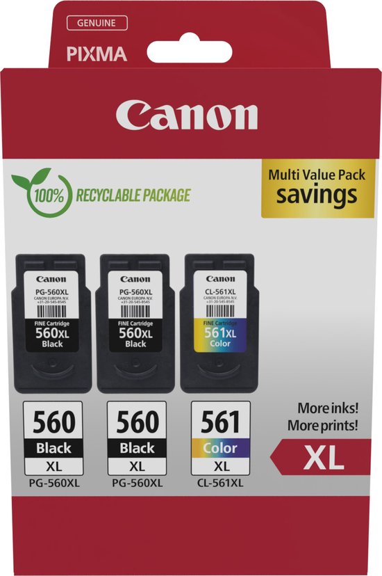 Canon PG-56XL + CL-561XL - Inktcartridge - Origineel - Hoge capaciteit - 2x Zwart + Kleur + Retourzakje