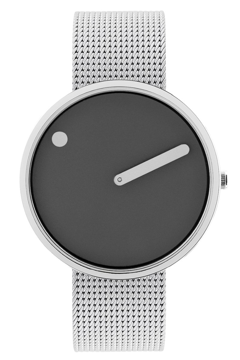 Picto Design Horloge Grijze Wijzerplaat, Stalen Mesh Horlogeband 43352-0820 - Uniseks - 40mm