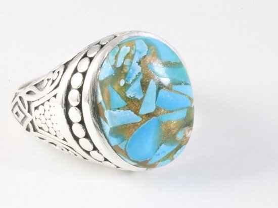 Bague en argent lourd avec turquoise bleue - taille 17,5