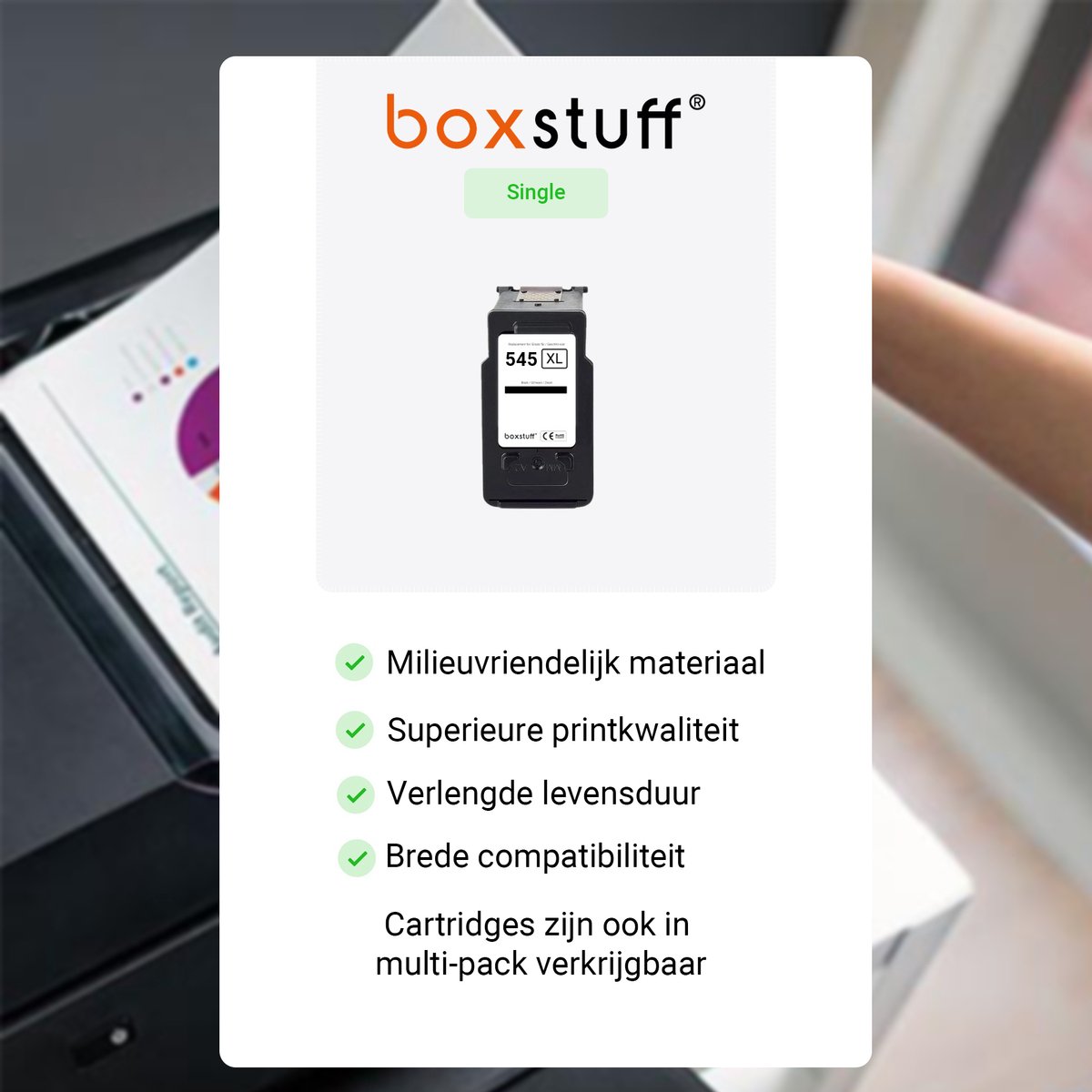 Boxstuff Inkt geschikt voor Canon PG-545 XL - Inkt Cartridge voor Canon Pixma TS205 / TS305 / TS3350 / TS3150 / TS3151 / TS3355 / TR4550 / TR4551 / MG2550 / MG2555 / MG2950 / MG2450 / MX495 / MX490 Printer - Pack Zwart — afbeelding 6