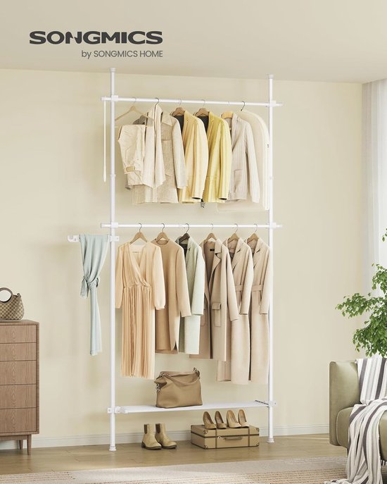 Slaapkamer Opbergoplossing Yawinhe Industriële Wandgarderobe – 140 Cm, Wit, Met 3 Onderstellen, Ruimtebesparend Yawinhe Garderobe