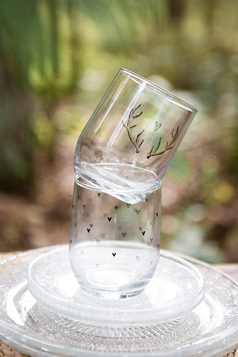 Clayre & Eef Waterglas 300 ml Transparant Glas Hartjes