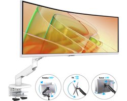 Ultra Wide Monitor Arm Bracket Mount up to 49 inch- Monitorbeugel Ergonomisch Verstelbaar – Monitorbeugel voor 49 inch Curved schermen – Draagvermogen tot 20 kg – Kabel Management – Wit