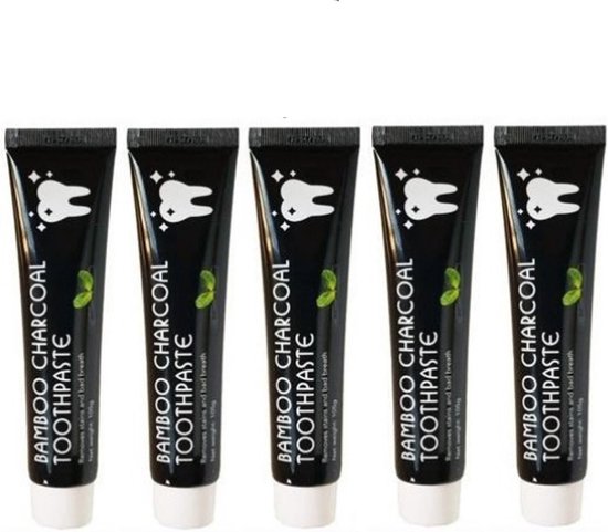Charcoal Mint Tandpasta - 5 TUBES - Witte Tanden - Houtskool Tand Bleker - Charcoal Toothpaste - Teeth Whitening - Charcaol Tandpasta Whitening - Frisse Adem - Bamboe Tandsteen verwijderaar - Wittere Tandjes - Bamboo Tandbleek