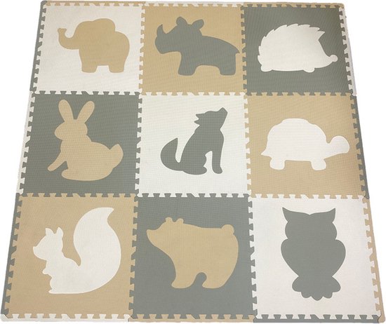 Roosly Speelmat Baby - Speelkleed Baby - babygym - Foam vloerpuzzel 180 x 180 cm - Inclusief Opbergtas - speelgoed - Veilig & Zacht - Pastel beige & groen