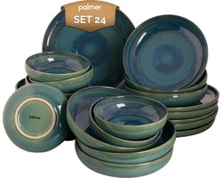 Palmer - Miami - Serviesset - 6 persoons - 24 delig - Groen/Turquoise - Stoneware - Bordenset Palmer - Miami - Serviesset - 6 persoons - 24 delig - Groen/Turquoise - Stoneware - Bordenset
