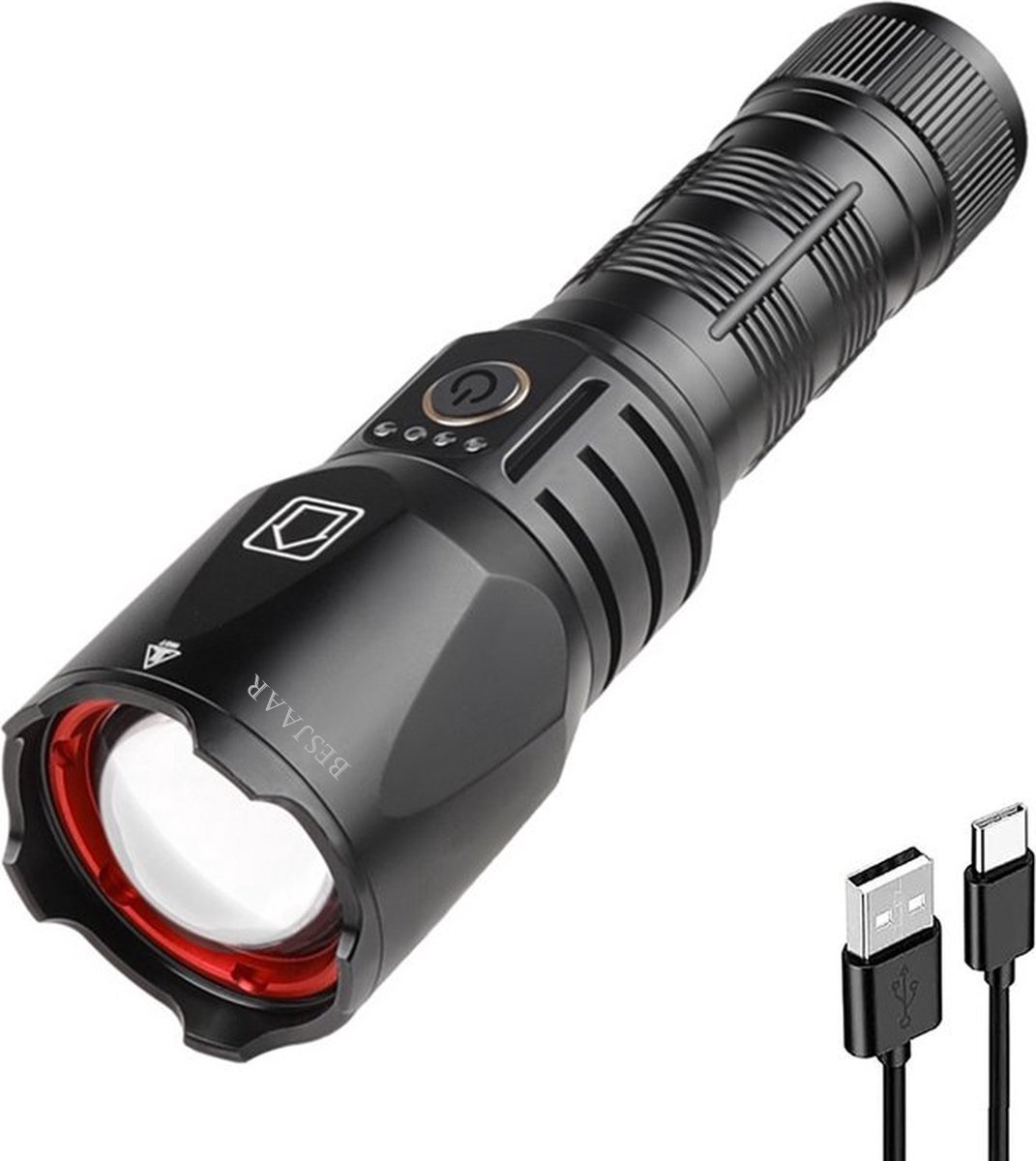 Bol.com Besjaar Zaklamp - Zaklamp LED Oplaadbaar - 5200mAh Batterij - 7400 Lumen - USB-C Oplaadbaar - Militaire zaklamp - Zaklam... aanbieding