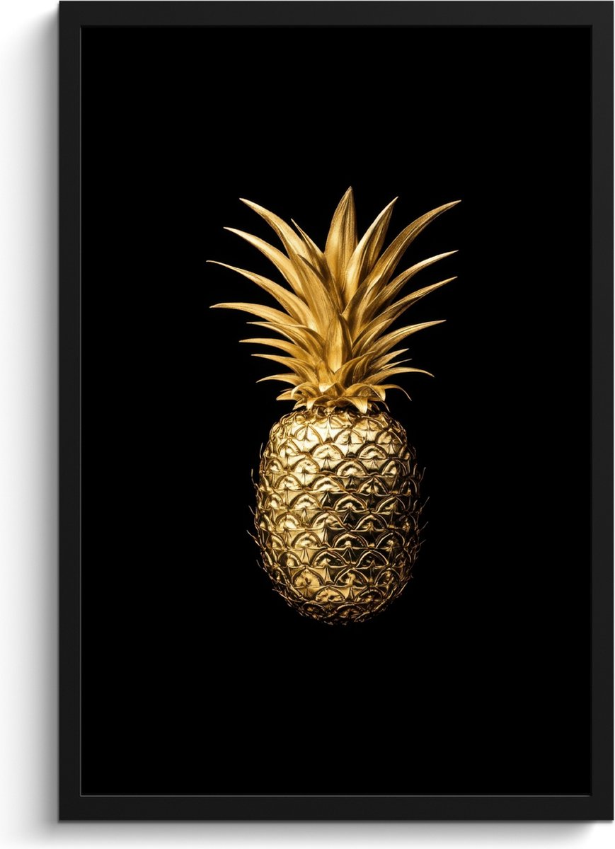 FrameYourWall Fotolijst inclusief poster - Posterlijst 40x60 cm - Posters - Ananas - Zwart - Goud - Luxe - Foto in lijst - Keuken decoratie muur - Wanddecoratie accessoires - Muurdecoratie - Schilderijen