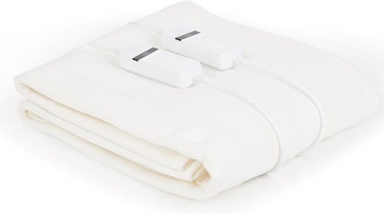 Fameilleur-elektrische onderdeken-2 persoons- Met 2 afzonderlijke schakelaars, 3 warmtestanden en verlichting- 3 warmtestanden- schakelt automatisch uit na 180 minuten- geschikt voor 2 personen- Polyester vlies- wit onder deken- dekens- bed- opwarmde