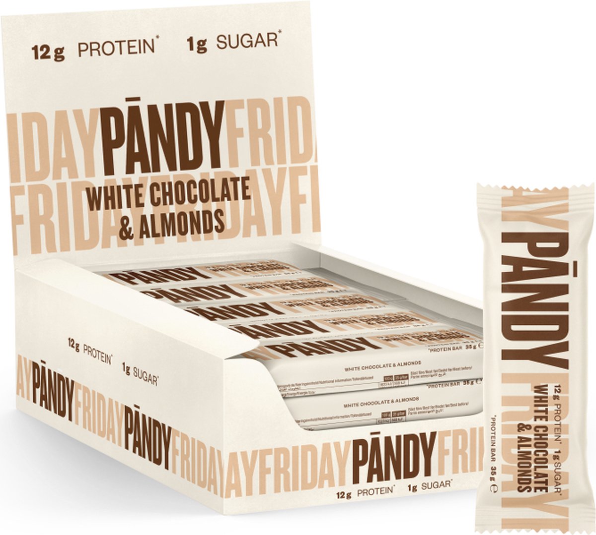 Goedkoopste Pandy Low Sugar Protein Bar - White Chocolate & Almond - Eiwitrepen - 18 x 35 g