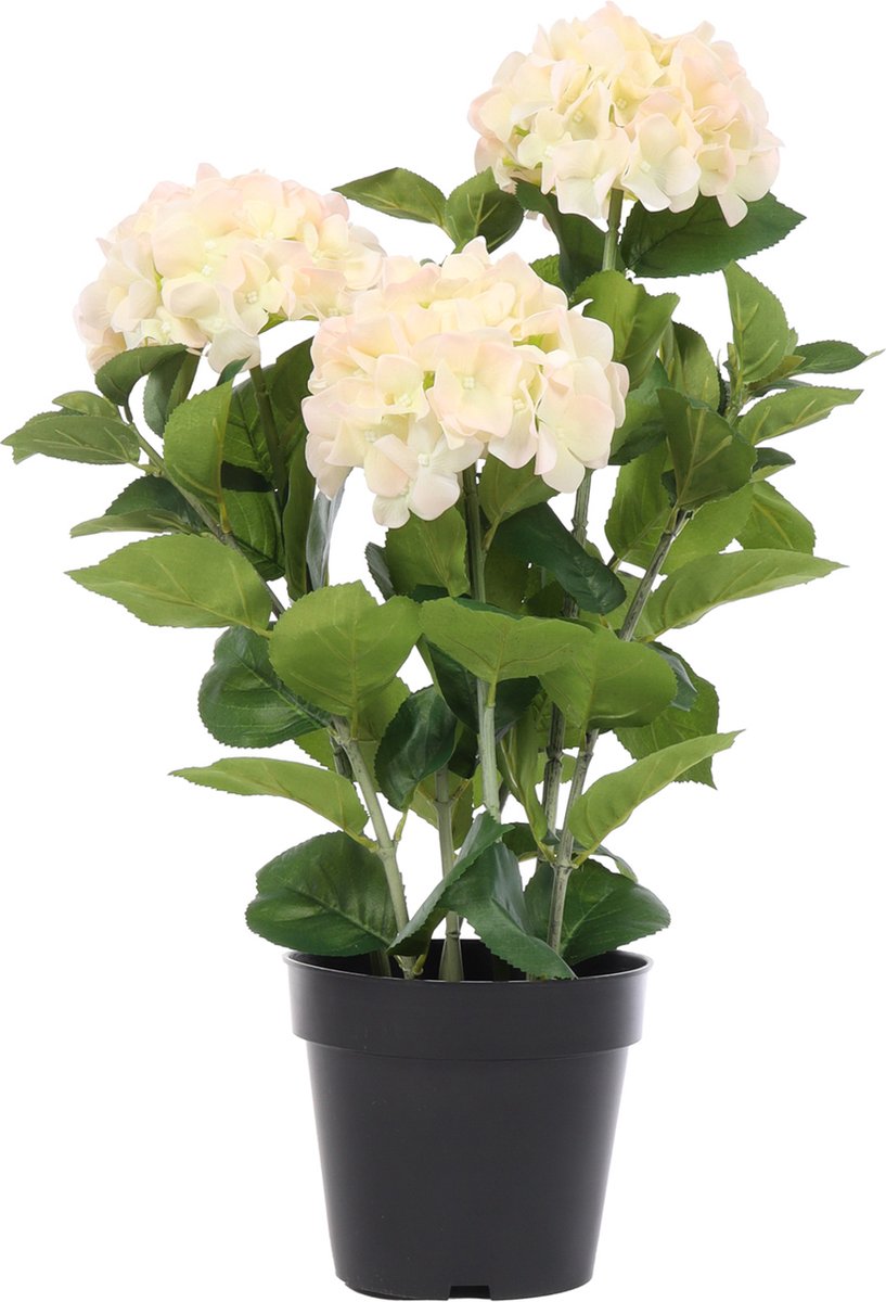 Kunstpalm Kunst Wit-Roze Hortensia | 65cm - Namaak hortensia - Kunstplanten voor binnen - Kunst hortensia