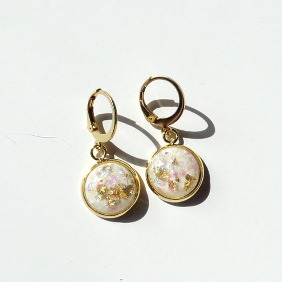 2 Love it Glamour - Boucles d'oreilles - Acier inoxydable - 2,7 x 1,2 mm - Noël - Festif - Wit - Doré