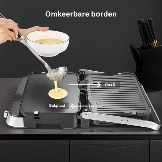 White-Label® Wafelijzer met Verwisselbare Platen - Contact Grill - Tosti Apparaat - Zilver — afbeelding 5