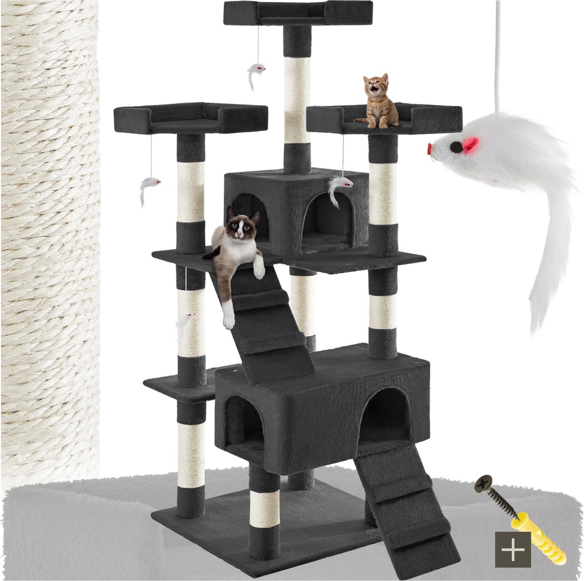 Tectake® - Krabpaal Barney 170cm - Zwart