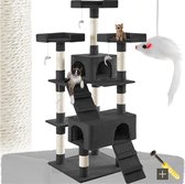 TecTake® Kattenkrabpaal - Krabmeubel - 70 x 54 x 170 cm - Meerdere Niveaus met 2 Comfortabele Huisjes, 4 Speelmuizen, 3 Uitkijkplatforms - Stevige Krabpaal met Pluche Bekleding voor Katten - Zwart