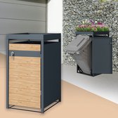 ML-Design afvalbakbox geplant dak voor 1 afvalbak 240L 68x80x124 cm lariks look staal weerbestendig afsluitbaar afvalbakdeksel met deur afvalbakcontainer geschikt voor buiten tuinbak duurzaam uitbreidbaar praktisch en stijlvol design