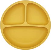 Assiette Siliconen Bébé et Enfant - Jaune Ocre - Assiette Enfant - Avec 4 Ventouses - Solide - Assiette Plate - Assiette Petit Déjeuner - Compartiments - Sans BPA