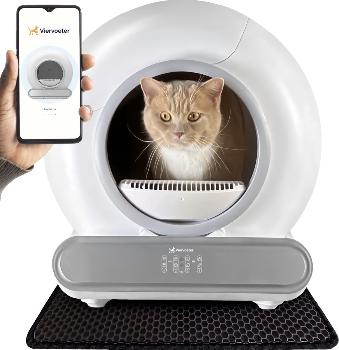Viervoeter Kattenbak zelfreinigend 2024 model – Automatische Kattenbak – Bedienen via App – 65L - incl matje en 3 kattenbakzakken