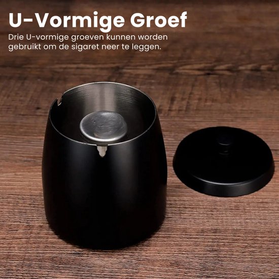 Boncy® Premium Asbak met Deksel - Zwart RVS - Asbakken voor Buiten en Binnen - Asbak Auto - Terras Grote Stormasbak Weersbestendig