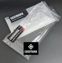 Verpakking van een Casemania telefoonhoes en screenprotectors, met logo en tekst 'Advanced Protection'.