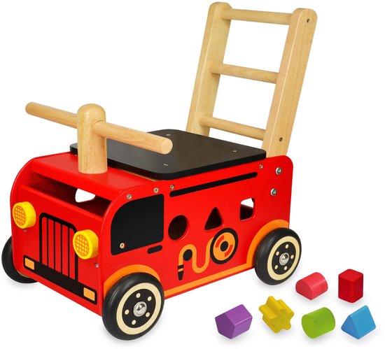 I'm Toy Houten loopwagen brandweer met blokken - Voor de eerste stapjes