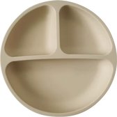Assiette en Siliconen Bébé et Enfant - Beige - Assiette Enfant - Avec 4 Ventouses - Forte - Assiette Plate - Assiette Petit Déjeuner - Compartiments - Sans BPA