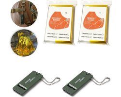 Colorful Sun® Survival Kit: Noodfluit + Reddingsdeken - Noodfluit x 2 + Reddingsdeken x 2 (160x210cm, Goud/Zilver) - Voor Outdoor Avonturen, Wandelen, Kamperen en Noodsituaties - Thermische Isolatiedeken en Luide Alarmfluit met Sleutelkoord