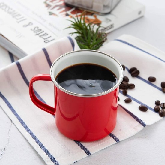 Camping Bekers Koffiebekers Set van 6 350 ml Kleurrijke Poedergecoate Metalen Kampeerbekers met Handvat voor Kamperen, Thuis, Feest, Kantoor, Herbruikbaar & Draagbaar — afbeelding 2