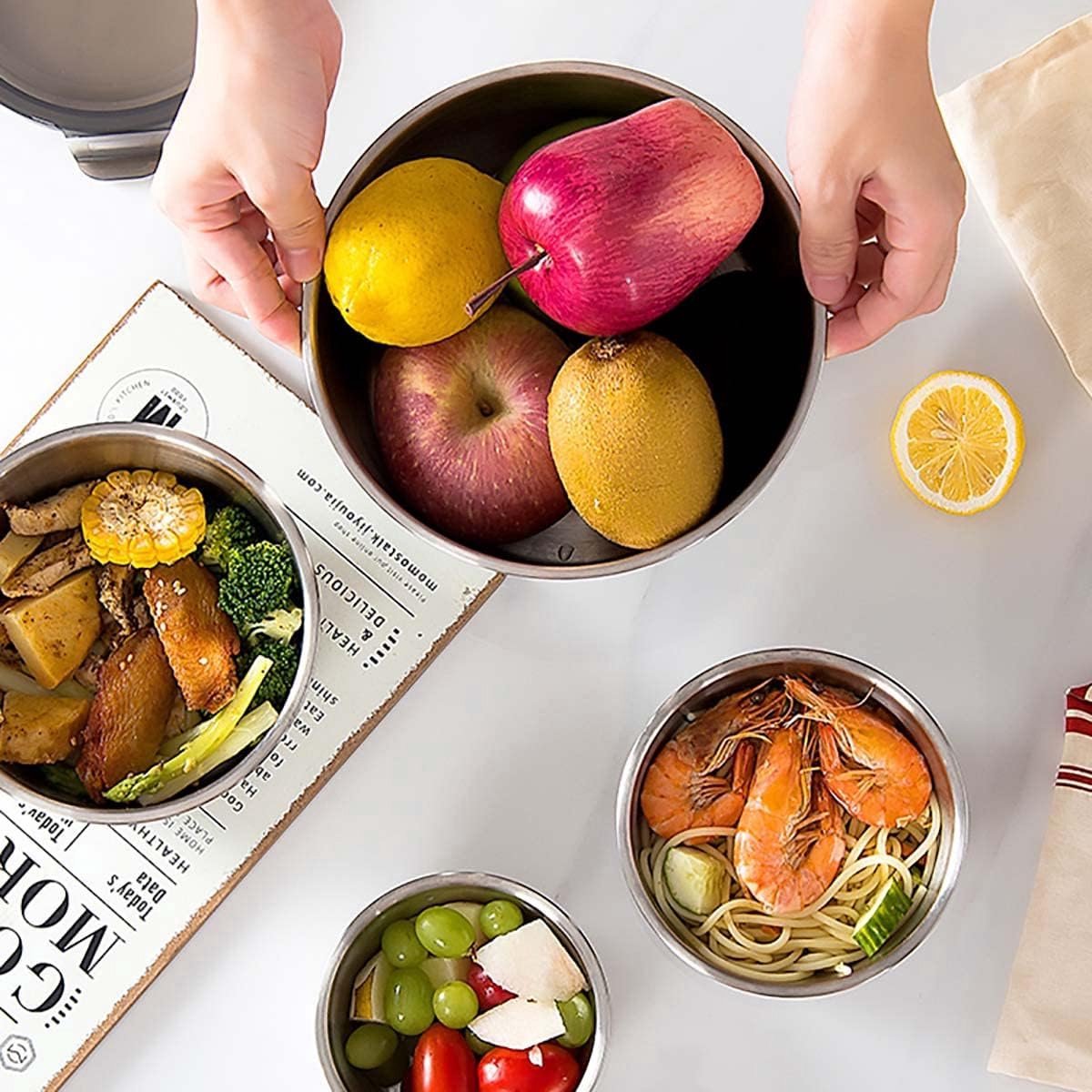 Roestvrijstalen voedselcontainers met luchtdichte deksels, 4 stuks - Herbruikbare Bento-lunchbox voor voedselopslag, lekvrij, oven, vriezer, vaatwasmachinebestendig