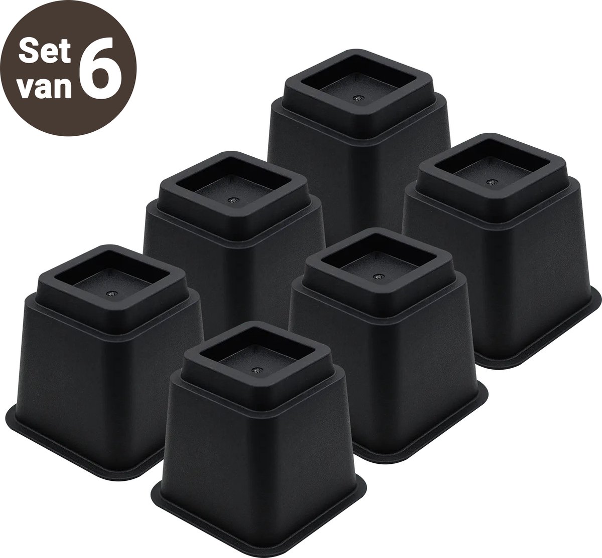Goedkoopste JustValue Verstelbare Meubelverhoger set - 6 Stuks - Stoelverhogers - Bedklossen - Tafelverhogers - 13 cm - Max. 600 kg - Modern Zwart Design