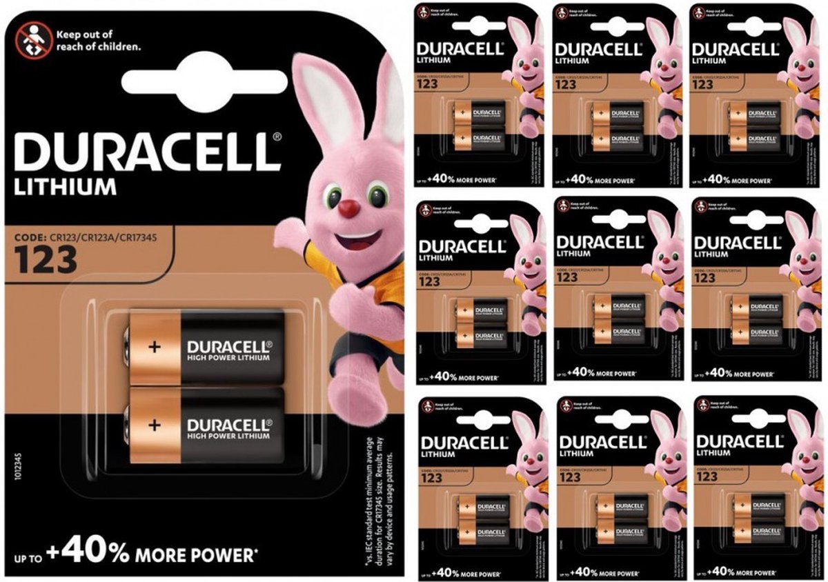 Duracell CR123 CR123A 3V Lithium batterij - 20 Stuks (10 Blisters a 2 Stuks)